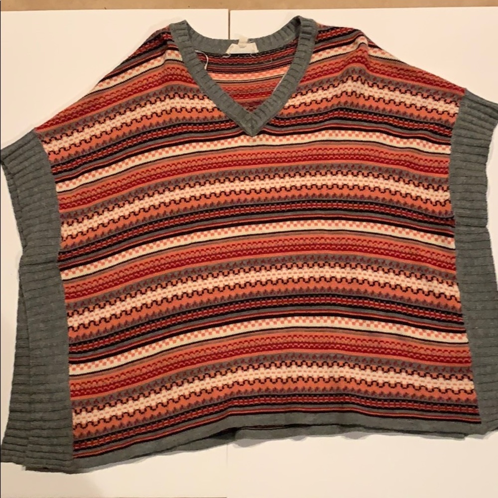Multi Color, Gray-Trimmed Poncho